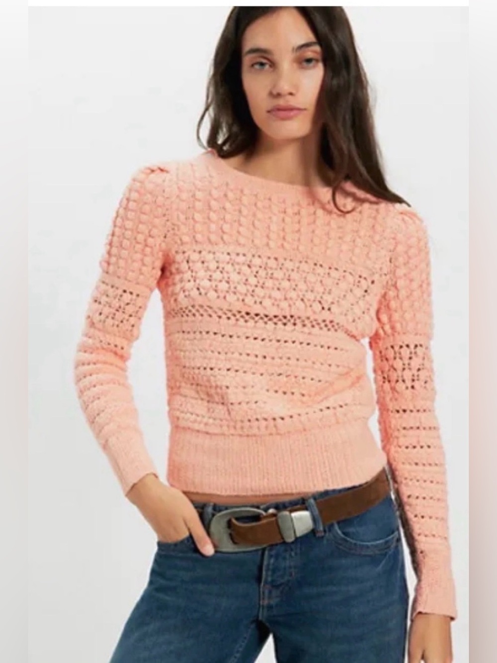 NWT Free People Penny Crochet Pullover in Paradise Peach